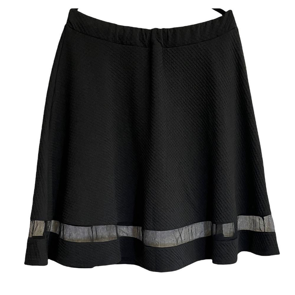 Faith and Joy Mesh Trim Textured Skirt Womens 1X Black
